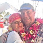 Betty greeting Jon in Honolulu after 2003 Transpac finish